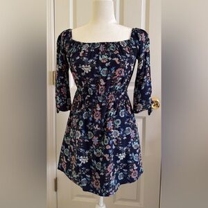Forever 21 Navy Floral Long Sleeve Dress